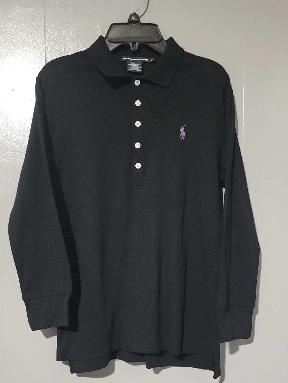 Polo by Ralph Lauren Black Long Sleeve Polo with Purple Pony